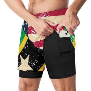 American En Nevis Retro Vlag Grappige Zwembroek met Compressie Liner & Pocket Voor Mannen Board Zwemmen Sport Shorts