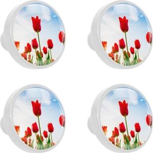 LVTISEE 4 stuks retro rode tulpen bloemen kast knoppen dressoir lade trek decoratieve knoppen keuken meubels lade trekt voor thuis keuken badkamer of kantoor