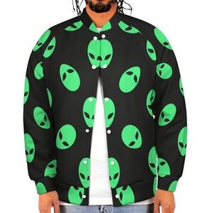 Groene Alien Heads Grappige Mannen Baseball Jacket Gedrukt Jas Zacht Sweatshirt Voor Lente Herfst