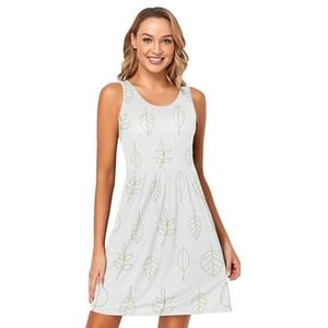 LI ZHI XIN Dames Zomerjurken Ronde Hals Casual A-lijn Mouwloos Vest Jurken met Zakken Tropische Plant Bladeren, Meerkleurig, S