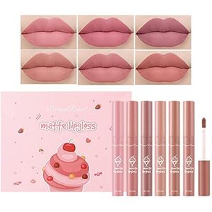 Fluwelen matte lippenstift - 6 stuks Matte Lipstick Pack Set Non-stick | Klassiek nude waterdicht Langdurig glad zacht bereik Kleuren Volle lippen Glans voor vrouwen Cadeau Yuab