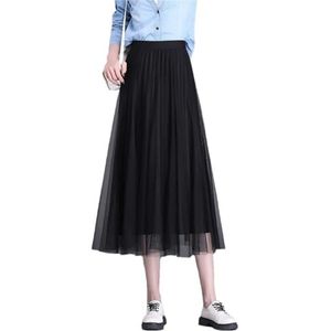 Vrouwen Temperament Midiskirt Lente Lange Overknee Hoge Taille Geplooide Rok OL Office, Zwart, Eén Maat