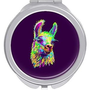 Kleurrijke Alpaca Llama Portret Compacte Kleine Reizen Make-up Spiegel Draagbare Dubbelzijdige Pocket Spiegels Voor Handtas Purse