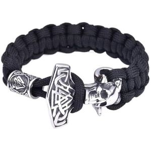 Heren Noordse Viking Thor's Hammer Armband - Handgemaakte Roestvrijstalen Odin Crow Mjolnir Paracord Armband - Middeleeuwse Amulet Gevlochten Kralenarmband Dierensieraden (Color : Skull_23CM)