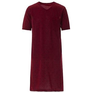 Lucky Nachthemd voor heren, korte mouwen, ronde hals, knoopzak, bordeaux, XL