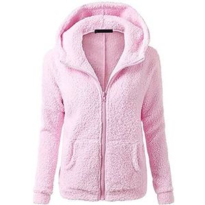 Womens Teddy Fleece Hooded Jas Losse Pluche Multicolor Fluffy Hoodie Zip Up Hoody Jas Herfst Winter met Zakken Sweatshirts Vesten Dames Lange Klassieke Trui Warme Pluizige Hoodie Pluche Tops, A-roze, 3XL