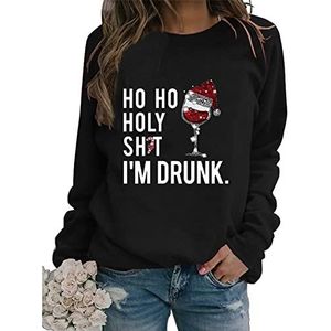 Merry Christmas Sweashirts for Women Ho Ho Holy Shit I'M Drunk Letter Printed Christmas Pullover Casual Blouse Top