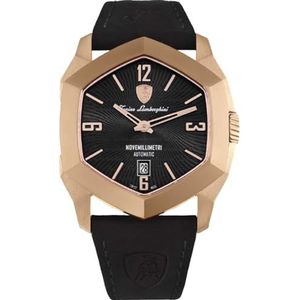 Novemilimetri TLF-T08-4 analoog automatisch zelfopwindend herenhorloge met kalfsleer armband, Zwart