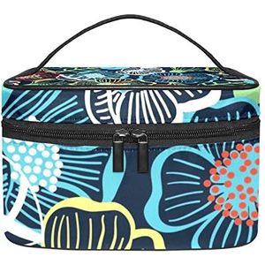 Kleurrijke diagonaal bloemen etnisch patroon make-up tas voor vrouwen meisjes cosmetische tassen met handvat reizen make-up organizer tas, Kleurrijk Groot Bloemenpatroon Blauw Wit Rood, 8.9x5.9x5.4 Inches, Make-up zakje