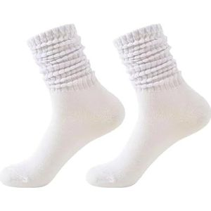 Slouch sokken for dames, gebreide damessok, lange scrunch crew, ademend, lange kuit, slouchy, zacht(White)