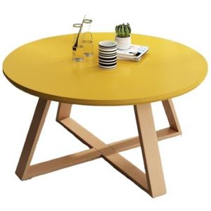 Moderne Woonkamertafel Scandinavische Ronde Salontafel Modern Klein Appartement Eenvoudig Huis Woonkamer Creatieve Massief Houten Salontafel Koffietafel(Yellow,L)