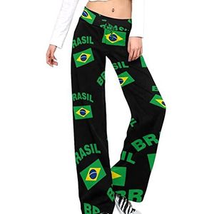 Vlag van Brazilië Damesbroek, casual broek, elastische taille, loungebroek, lange yogabroek, rechte pijpen