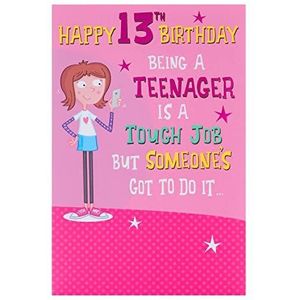 UK Greetings 13e verjaardagskaart voor haar/meisje met envelop - leuk roze ontwerp