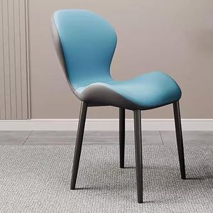 JAVYPPT Eetkamerstoelen, eetkamerstoelen, eetkamerstoel voor eetkamer, zakenhotel, keukenstoelen met PU-lederen rugleuning, woonkamerstoelen met metalen poten (blauw, zwarte poten)