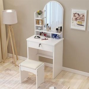 vanity desk Kaptafel met spiegel moderne minimalistische kleine appartement slaapkamer kaptafel kaptafel, kaptafel met laden en kasten met opbergdoos slaapkamer kaptafel (Color : 516#Ivory/60cm+stool