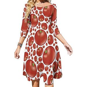 Tomatenpatroon dames lange mouwen swing jurk schattige stropdas terug A-lijn mini zonnejurk