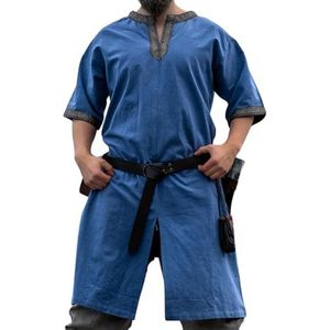 Leonardo Carbone® Richard Tuniek met korte mouwen, middeleeuwse kleding voor heren, middeleeuws hemd, vrijetijdshemden, korte mouwen, carnavalskostuum heren, Viking-tuniek, LARP-kleding - 100% katoen,
