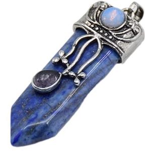 AMAZWI Maak zelf sieraden natuurlijke amethist roze kwarts steen zwaard ketting trailer labradoriet Lapis lazuli zwarte onyx pijl parel ronde opaal sieraden geman hanger, White Crystal