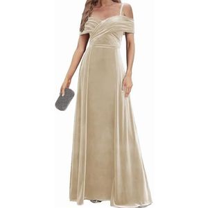 Fluwelen Bruidsmeisjes Jurken Spaghetti Bandjes Prom Jurken Koude Schouder Formele Avond Party Gown ZM191xin, Champagne, 32