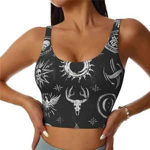 ZXERTG Bovennatuurlijke symbolen zwarte print atletische tanktops, hoge ondersteuning, ideaal voor high-impact workouts, yoga en hardlopen, Zwart, S