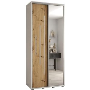 MEBLE KRYSPOL Davos 13 120 Kledingkast met twee schuifdeuren voor slaapkamer - Moderne Kledingkast met spiegel, kledingroede en planken - 235,2x120x60 cm - Wit Artisan Silver