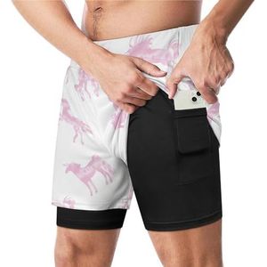 Aquarel Roze Eenhoorn Grappige Zwembroek met Compressie Liner & Pocket Voor Mannen Board Zwemmen Sport Shorts
