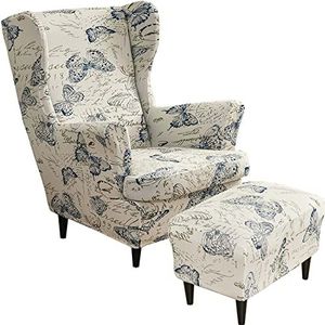 Wing Back Chair And Ottoman Slip Cover Set 2 Stuks Wingback Chair Slipcover en en 1 Stuk Rectangle Storage Stool Cover Verwijderbare Fauteuil Sofa Covers voor Woonkamer Slaapkamer (Color : #34)