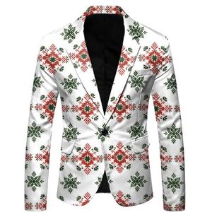 KYOESCAI Stijlvol Heren Colbert Met Sneeuwvlokprint, Kerstkraag, Lange Mouwen, Slim Fit Jasje, Smoking, Feestdiner,Wit,2XL