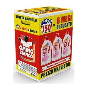 Omino Bianco - Vloeibaar wasmiddel, 150 wasbeurten, respecteert kleuren en stoffen, frisse geur van roze waterlelie, 2000 ml x 3 verpakkingen