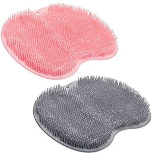 Douchevoet scrubber mat rugwasmachine terug exfoliërend bad waspad wandgemonteerde slip zuignappen voetschrobber voor gebruik in douchekopjes voetreiniger voor mannen en vrouwen (grijs + roze)