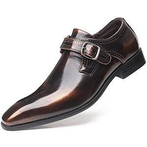 Formele schoenen Jurk Oxford for heren Slip-on Monk Strap Vierkante neus PU-leer Lage blokhak Antislip Casual (Color : Golden Brown, Size : 39 EU)