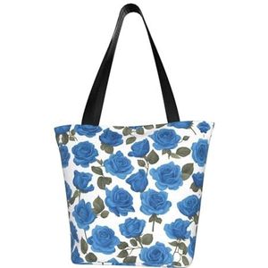 AkosOL Mooie blauwe rozen klassiek bedrukt ontwerp, lichtgewicht gewatteerde handtas met grote capaciteit, geschikt om te winkelen, fitness, modieus en gemakkelijk te matchen met het leven, Zwart, Eén