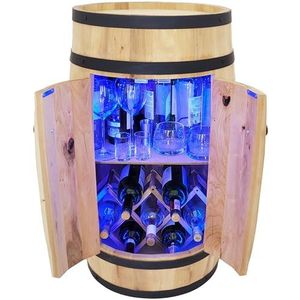 weeco - Barrel Bar met deur en wijnhouder RGB LED-verlichting - Rustieke decoratieve wijnrek kast - 80 cm houten vat