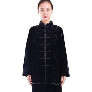 OIFAODAO, Dikker fluwelen Taichi-uniform Winter Unisex Stretch Vechtsportpak Kung Fu-kleding Chinese traditionele ochtendoefeningen Kleding Halve mouwen Tai Chi Sui,Tai Chi-uniformen(Black1,XS S)