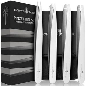 Schwertkrans pincetten set - 4 stuks - pincet voor ontharing - 100% roestvrij staal - voor dames en heren - met praktisch etui