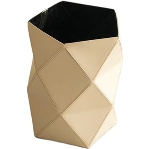 Leren Prullenbak Met Geometrische Vorm For Kantoor, Studentenhuis, Keuken Zonder Deksel(Beige)