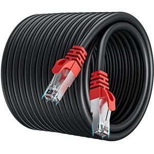 50m Cat 7 Netwerkkabel Hoge Snelheid 10Gbit/s Buiten Ethernet LAN Kabel 50 meter Internet Kabel SFTP Afgeschermde Rj45 Gigabit Ethernet Cable 50 m Zwart voor PS5/4 Xbox Modem Router PC