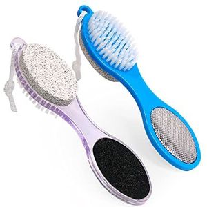 Fangze Puimsteen Borstel Voor Voeten,2 Pack Borstel Met Puimsteen Pedicure Paddle kit 4 In 1 Foot Care Stone Eelt Borstel Puimsteen Scrubber (Lilac en Blauw)