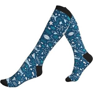 DEXNEL Leuke Blauwe Vissen Compressie Sokken Voor Mannen Vrouwen 20-30 Mmhg Compressie Sokken Voor Sport Ondersteuning Sokken, Zwart, Eén Maat