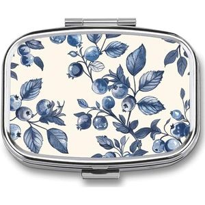 Pillendoos 2 compartimenten geneeskunde pillendoosje bosbes bloempatroon bedrukt draagbare pillendoos reizen pillenorganisator voor zak portemonnee dagelijkse geneeskunde vitamine doos visolie doos