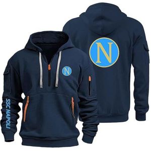 AHYAOFA SS.C Na.Poli sweatshirt met capuchon en halve ritssluiting voor heren voor training en hardlopen, sportsweatshirt met capuchon en zakken, Marineblauw-1, 38-40 Alto