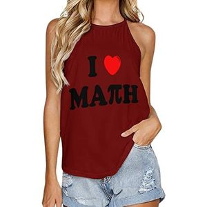 I Love Math Tanktop voor dames, zomer, mouwloos, T-shirts, halter, casual vest, blouse, print, T-shirt, 2XL