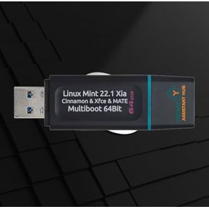 Home Assistant Hub voor Linux Mint 22.1 ""Xia – Alle edities (Cinnamon, Mate, Kawasce) – Multiboot op 64 GB USB-A 3.2 stick – ca. 48 GB vrije opslag