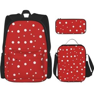YsoLda Rugzakset, schooltas, boekentas, rugzak, 3-delige set met lunchtas, etui, rode en witte stippen, zoals afgebeeld, Eén maat