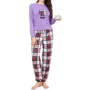 Reliwel Pyjama Dames Lange Pyjama Katoenen Winter Pyjama Set Ronde Hals Top en Pyjamabroek Lange Mouwen Loungewear Nachtkleding Huispak Gezellig Vrijetijdspak