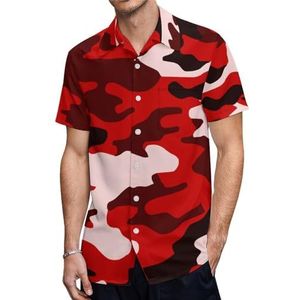 Rode Camouflage Heren Korte Mouw Shirts Casual Button-down Tops T-shirts Hawaiiaanse Strand Tees 2XS
