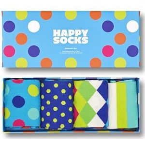 Happy Socks 4-Pack Amazon Big Dot Box, kleurrijke en leuke, Sokken voor Dames en Heren, Groen-Blauw-Oranje-Geel-Roze-Wit (36-40)