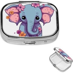 Vierkante pillendoos bloem cartoon olifant kleine pillenhoes voor portemonnee zak 3 compartimenten geneeskunde pillenorganisator draagbare reizen pillendoos metalen pillencontainer houder om vitamines