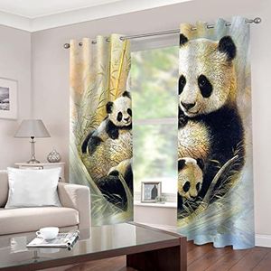 AOKLEY 3D Digitale Print Gordijnen Bamboe & Panda Verduisteringsgordijnen Tuin Woonkamer Keuken Slaapkamer, Geperforeerde Gordijnen 2-delige Set Grootte: 170 cm (B) x 200 cm (H)