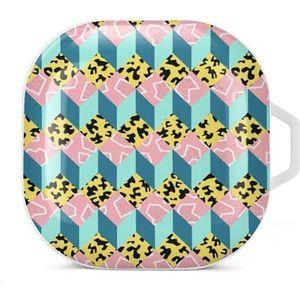 Tijgerblauw gestreept hoesje met oordopjes compatibel met Samsung harde beschermhoes in witte stijl